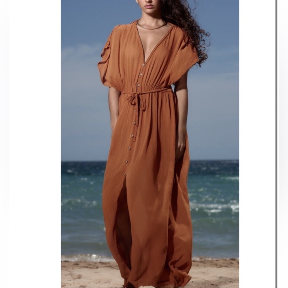 ZARA BELTED RUSTIC DRESS CARAMEL